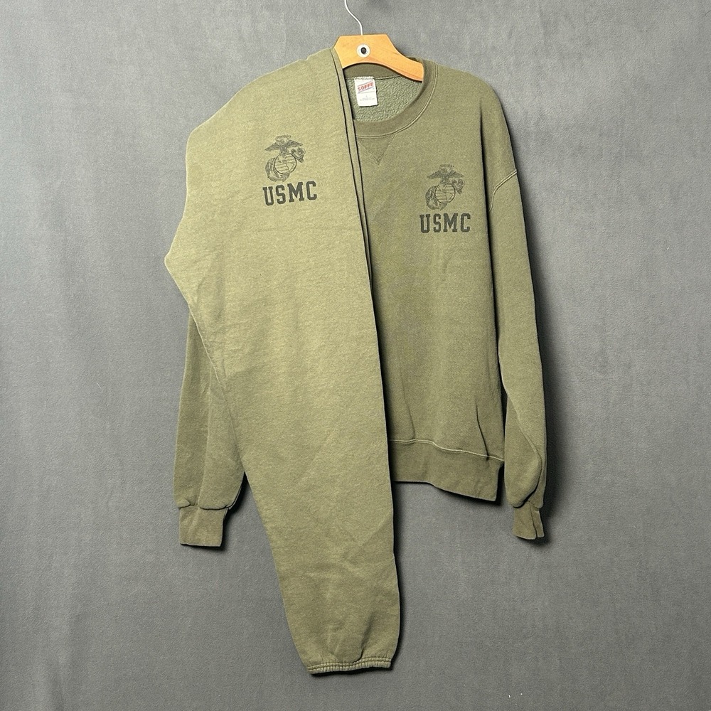 Vintage Soffe USMC Sweatshirt Sweatpants Set Mens Large Olive Green Made in USA